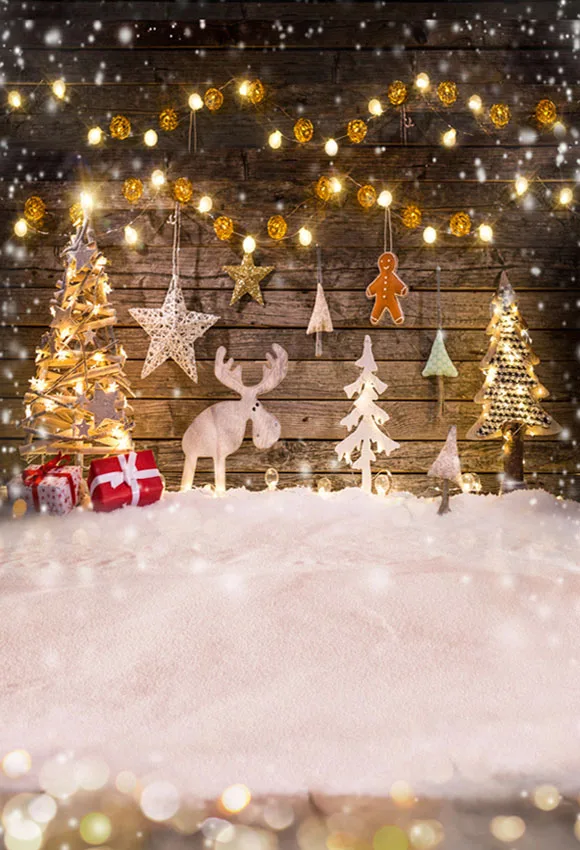 

5x7FT Merry Christmas Colorful Light Reindeer Gifts Stars Snow Tree Custom Photo Studio Backdrop Background Vinyl 220cm X 150cm