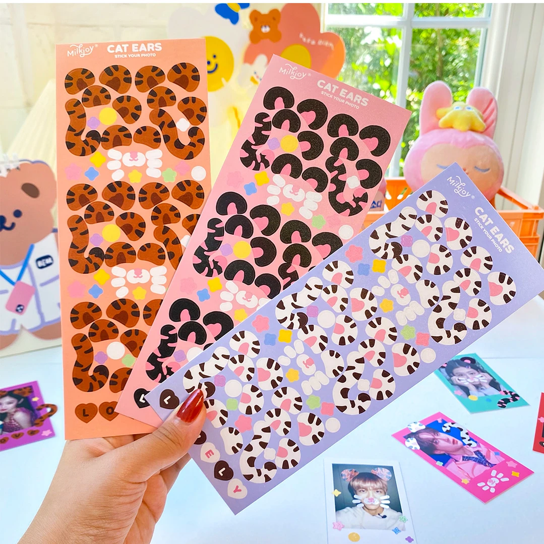 Korea Cute Cat Ear Stickers Diy Scrapbook Bottom Collage Phone Computer Diary Gift Sealing Decoration Sticker Stickers Aliexpress