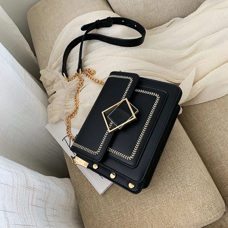 Женские сумки через плечо с цепочкой из искусственной кожи,, маленькая сумка через плечо, модные дизайнерские женские дорожные сумки со специальным замком - Цвет: Black