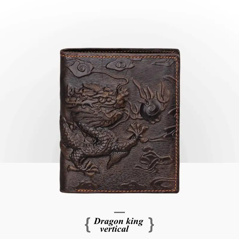 Мужской кошелек из натуральной кожи, новинка, Роскошный кошелек, тонкий винтажный кошелек, держатель для карт, высокое качество, кошелек для мальчиков - Цвет: Brown stereo dragon