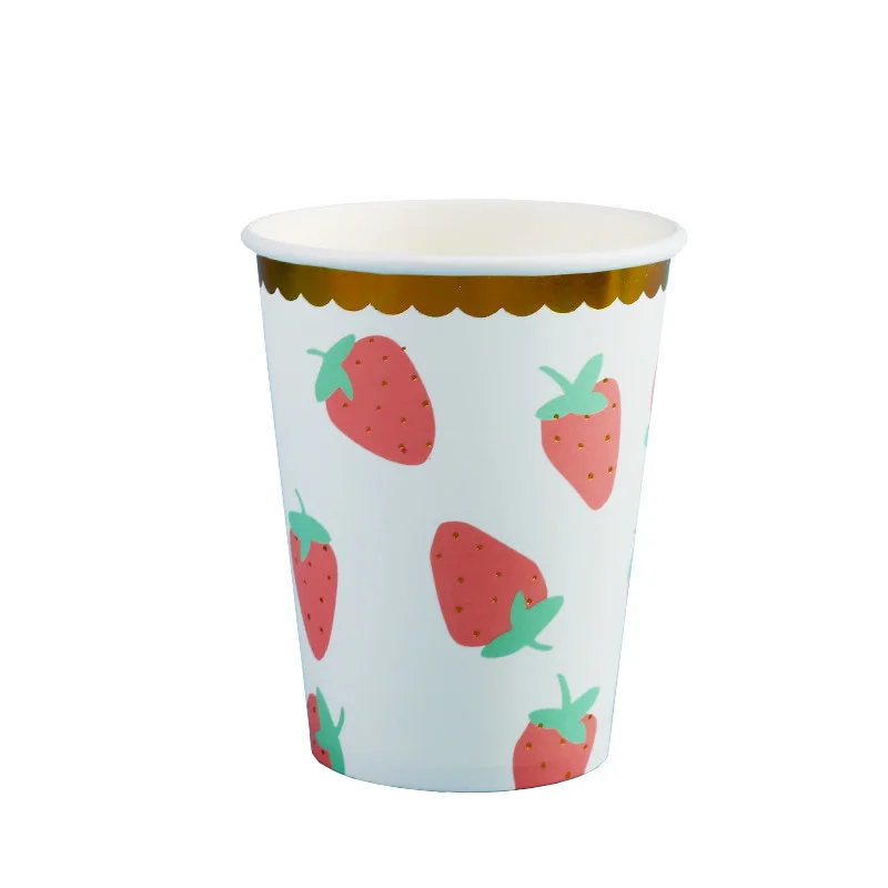10 шт./лот, новые милые чашки с принтом лисы, совы для лосей, енота, вечерние принадлежности, счастливые аксессуары для дня рождения вечерние украшения - Цвет: strawberry