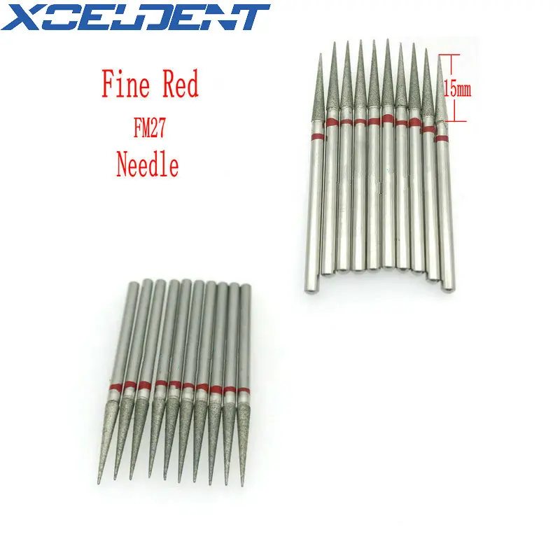 10pcs Fine Red dental Shank Diamond Grinding Bur Drill For Dental Grinding Dental Polishing Burs 2.35mm