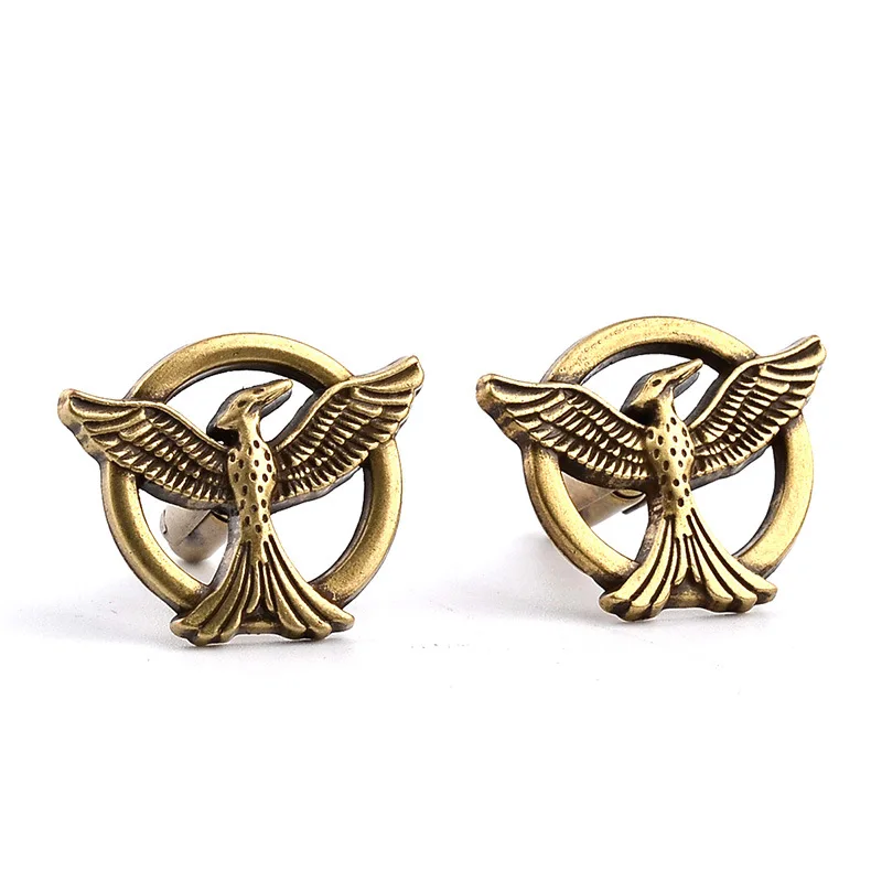 

Creative ancient gold bird ring cufflinks European and American movie peripheral jewelry round bird French cufflinks accessories