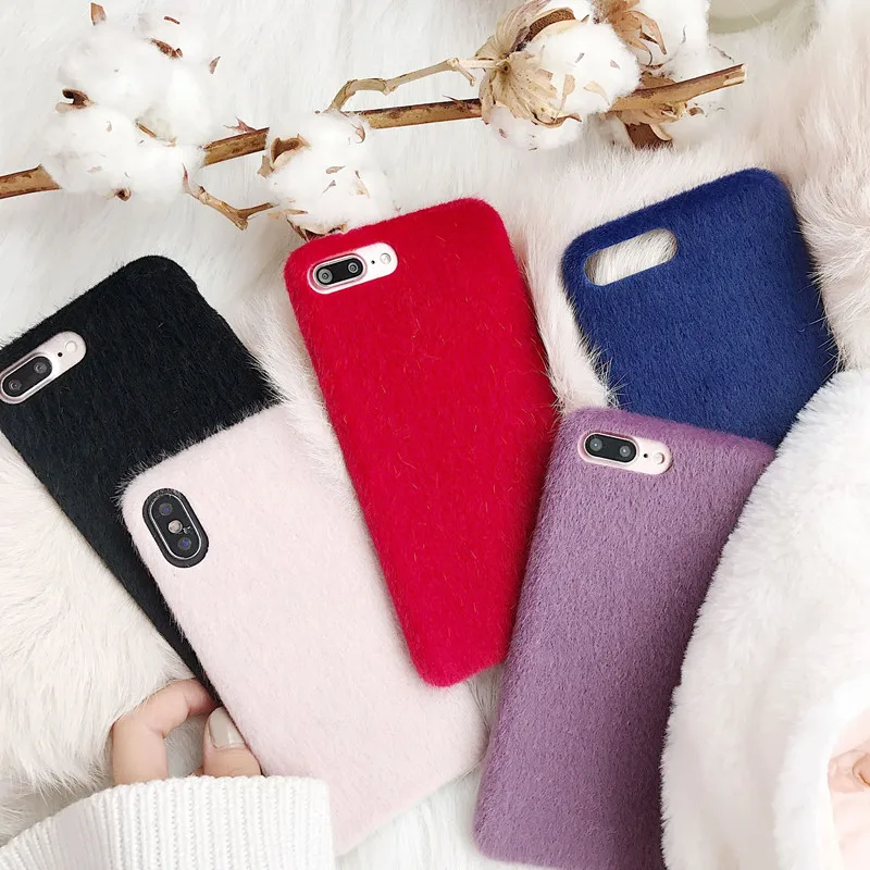 

Retro Plush winter DIY Simple Phone Case For coque iPhone 7 6 8 6s 7 Plus 11 Pro XS MAX Case silicone cover for iPhone X XR case