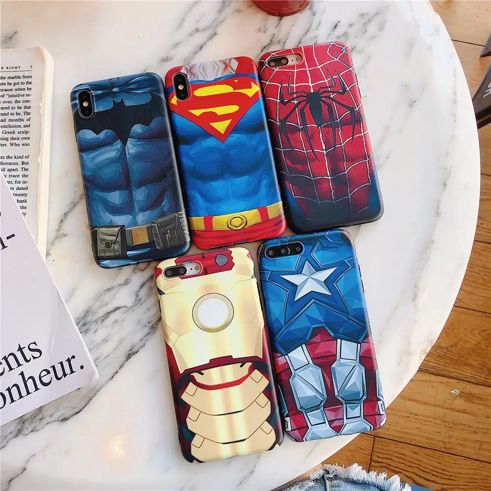 

Captain America iron Man Batman Cover For iPhone X Xs Max Xr 8 7 6 6s Plus Marvel Spiderman Abdominal muscle Soft Silicon Coque