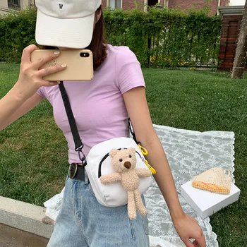 

Canvas small shoulder bag female 2020 new cartoon doll wild student girl one-shoulder messenger mobile phone bag