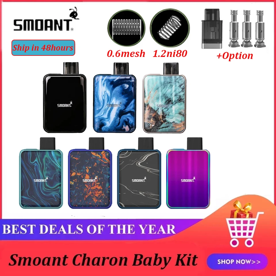 Smoant Charon Baby Kit 750mAh Battery 15W 2ML Cartridge Pod Mesh 0.6ohm Ni80 1.2ohm Coil E Cigarette Vape Kits vs Pasito | Электроника