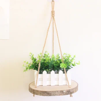 

Classic Retro Wooden Chip Decoration Rack With Rope Household Wooden Hanging Shelf Home Decoration Accessories