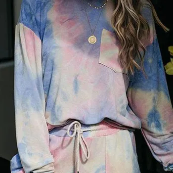

DARK PERFUME 2020 autumn pink rainbow color sleep round neck long-sleeved pajamas suit women's breathable warmth soft pajamas su