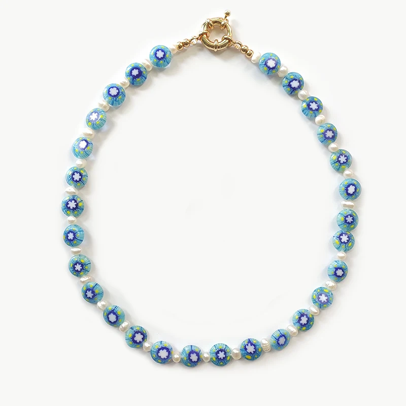 

Bohemian Blue Beads Beaded Necklace Freshwater Pearl Mix And Match Creative Design Jewelry For Women Party Charm Accessories
