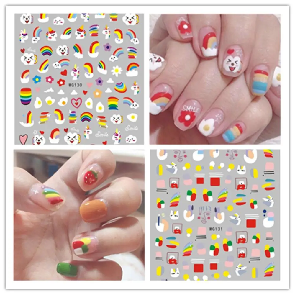 

New color наклейки для ногтей наклейки на ногти block strap rubber nail sticker ins rainbow nail sticker line nail sticker