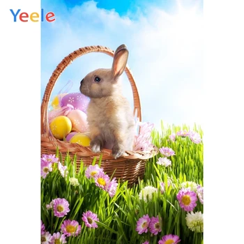 

Happy Easter Basket Rabbit Spring Eggs Flower Backdrop Photography Vinyl Baby Shower Photographic Background For Photo Studio