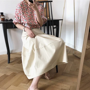 

Summer women's skirt casual solid color high waist skirt