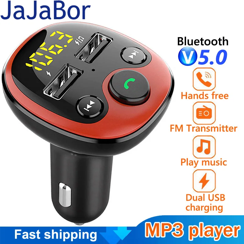 JaJaBor Bluetooth 5.0 Car Kit Handsfree FM Transmitter Modulator Music Mp3 Player Phone Wireless Carkit Dual USB Charger | Автомобили и