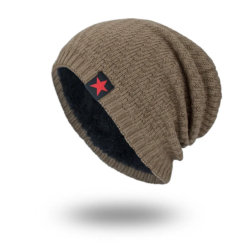 RoxCober зима плюс бархат Теплый вязаный свитер шапки Скалли шапки головные уборы для мужчин и женщин шапочки с шарфами Gorros мужская шапка - Цвет: Хаки