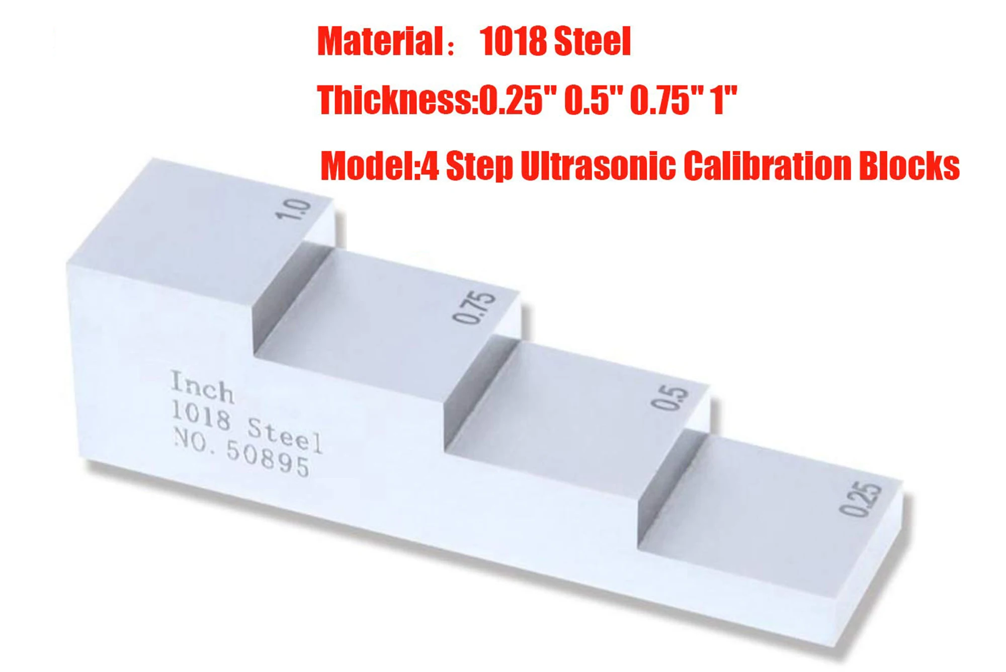Ultrasonic Thickness Gauge 4 Step Calibration Block NDT Testing with 1018 Steel 0.25'' 0.5'' 0.75'' 1'' Ultrasonic Thickness Gauge 4 Step Calibration Block NDT Testing with 1018 Steel 0.25'' 0.5'' 0.75'' 1''