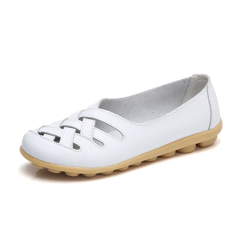Flat Shoes Women Comfortable Wild Soft Slip-On Breathable Simple Safety Non-slip Large Size Leather Hollow Casual Ladies Shoes