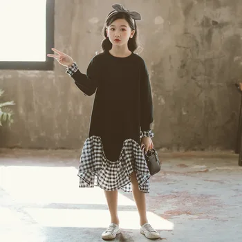 

New Arrival 2020 Spring Girls Dresses Fashion Baby Girls Plaid Dresses Personality Patchwork Kids Loose Dresses for Girls, #8326