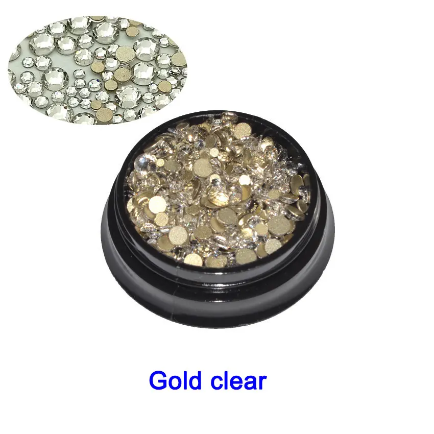 Gold clear 1 коробка Стразы для ногтей плоские стеклянные кристаллы 350 шт смешанный размер Charm очаровательные драгоценные камни декорации аксессуары для ногтей аксессуары - Цвет: Gold clear