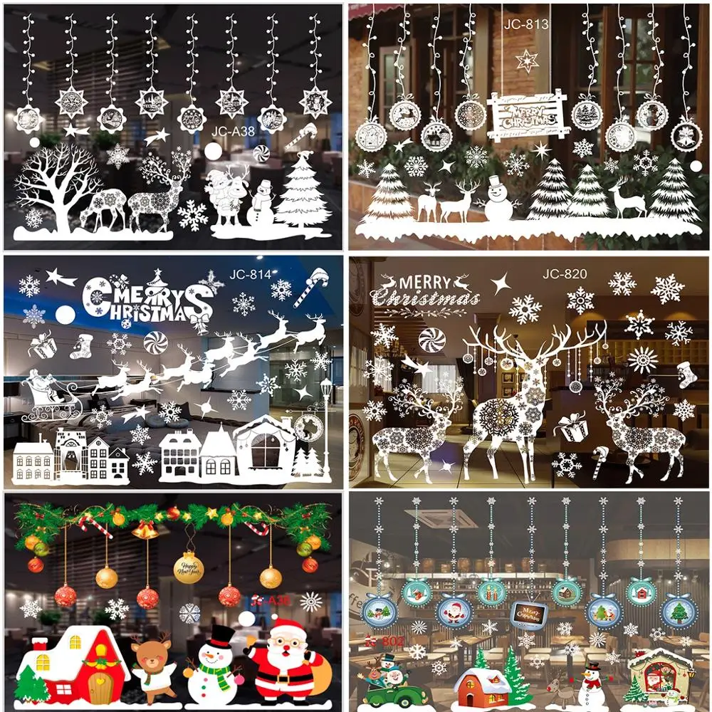 Christmas Window Stickers Merry Christmas Decorations For Home Christmas Wall Sticker Kids Room Wall Decals New Year Stickers