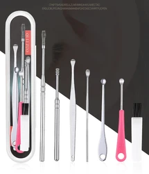 7Pcs/set Ear Wax Pickers Stainless Steel Earpick Wax Remover Curette Ear Pick Cleaner Ear Cleaner Spoon Care Ear Clean Tool