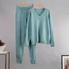 HLBCBG Cashmere Knitted Sets Women 2022 New Loose V Neck Sweater & Carrot Pant 2 Pieces Female Outfit Tracksuits Harem Pants 3
