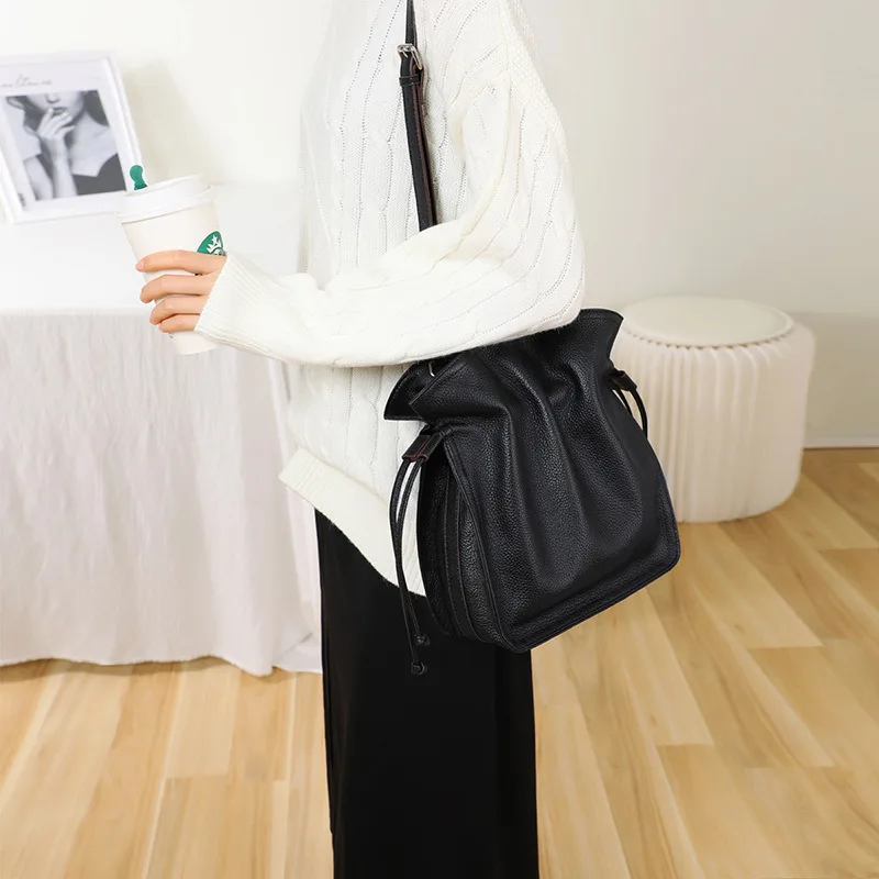 

Bag WOMEN'S Bag New Style 2019 Soft Leather Shoulder Bag Women's Versatile Online Celebrity Drawstring Leather Shoulder-bag Wome