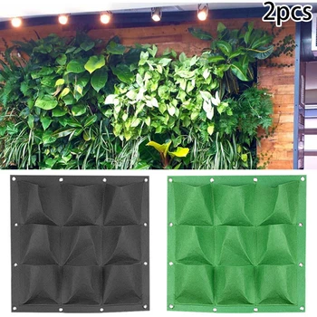 

Planting Pot Bag 2PCS 9-Pockets Wall Hanging Planting Bags Garden Vertical Planter Growing Pots Home Balcony Hanger