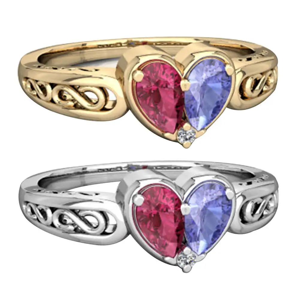 Women Faux Rubyes Amethyster Love Heart Wedding Ring Jewelry Valentines Day Gift | Украшения и аксессуары