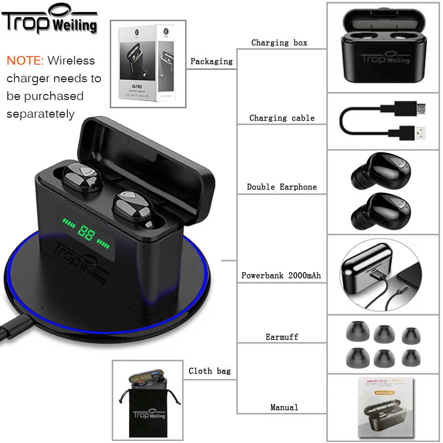 D509-blakc-s3 Беспроводные наушники Bluetooth 5,0, спортивные ЖК-наушники, наушники-вкладыши, микрофонные наушники - Цвет: D509-blakc-s3