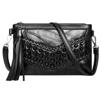 

Ladies Bags Crossbody Shoulder Messenger Leather Handbags Rivets Wristlet Small Simple Wild Shopping Travel Black