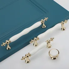 

1PC Fashion Ceramic Cabinet Handles Golden Kitchen Cupboard Door Handles Drawer Knobs European White Furniture Pulls
