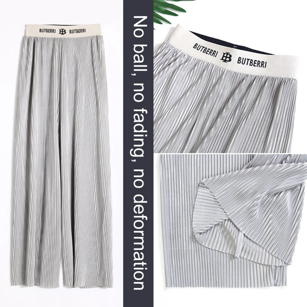 High Waist Flared Pants Female Casual Culottes Pants Women Pleated Trousers Wide Leg Pants Summer Autumn Women Solid Pants