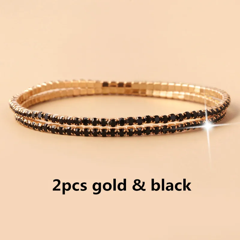 1-2 шт набор циркониевый регулируемый браслет для женщин шариковая направляющая Кристалл CZ золото/серебро цвет ювелирные изделия Pulseira Feminina - Окраска металла: 2pcs gold black
