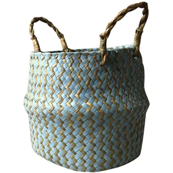 

Foldable Handmade Storage Basket Wicker Rattan Straw Garden Flower Pot Pattern Clothes Basket (Diameter 31cm)