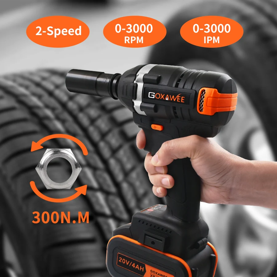  GOXAWEE 21V Cordless Electric Wrench Impact Driver Socket Wrench 4000mAh Lithium Battery Hand Drill