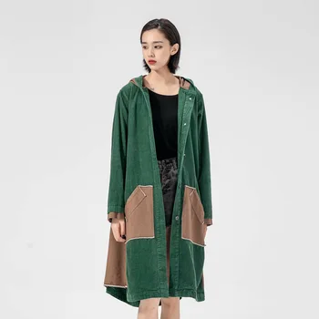 

2019 Plus Size Spring Casual Hooded Long Sleeve Fashion Women Stitching Denim Blue Long Cardigan Jackets Outwear Coat