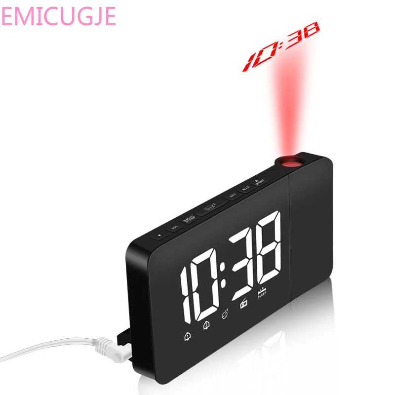 

Desktop Electric Led Glowing Radio Clock Snooze Alarm ClockModern Digital LED Projection Alarm Clock with Rotate Function