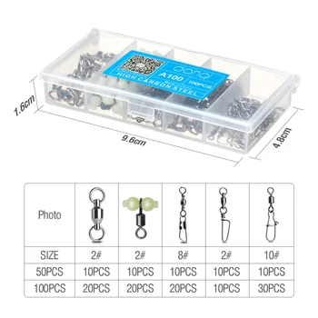 

DONQL 100pcs/Set 5 Kinds Of Hybrid Fishing Connector Interlock Buckle Rolling Solid Rings Connector Luminous Bead Fishing Tackle