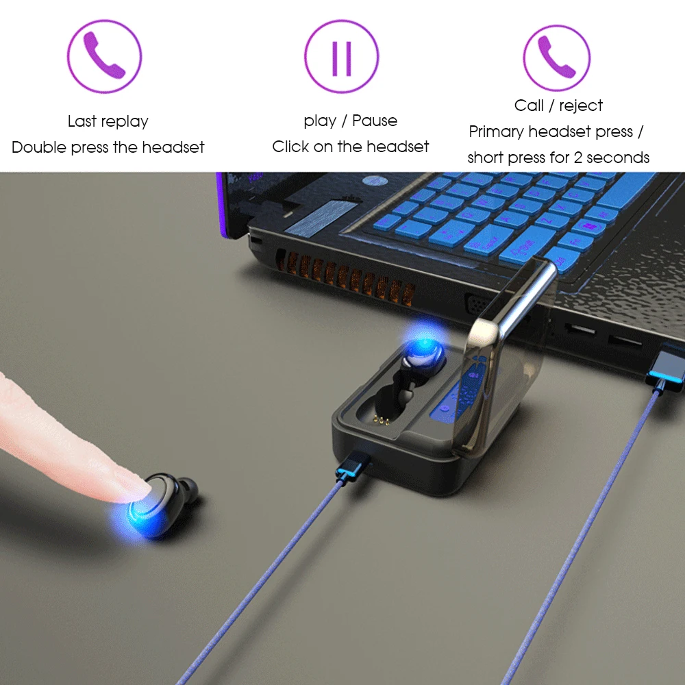 TWS Bluetooth наушники, беспроводные стерео наушники, беспроводные наушники, мини наушники с микрофоном, 2000 мА/ч, зарядка, Дополнительный внешний аккумулятор, универсальный