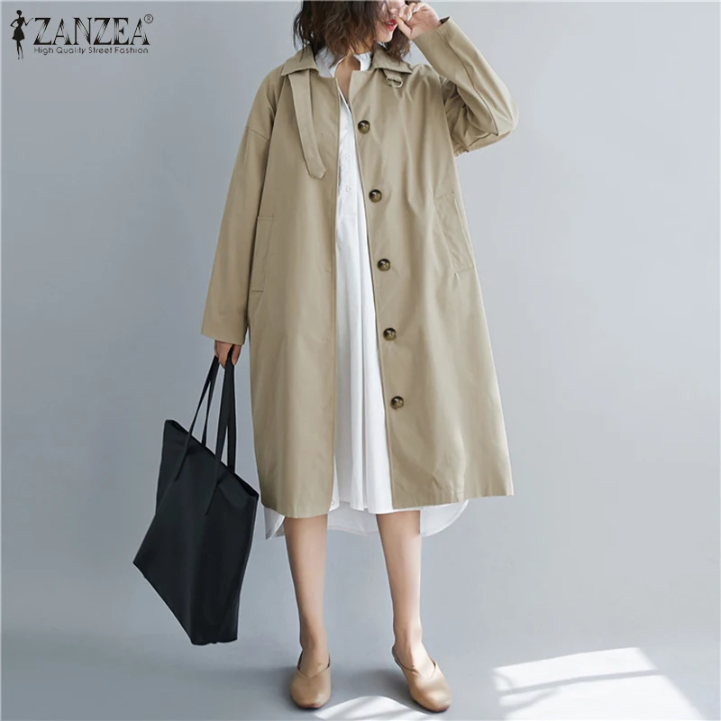 

ZANZEA 2020 Fashion Women Long Coats Jackets Elegant Lady Single Breasted Outwear Loose Pockets Overcoats Chaqueta Casaco Femme