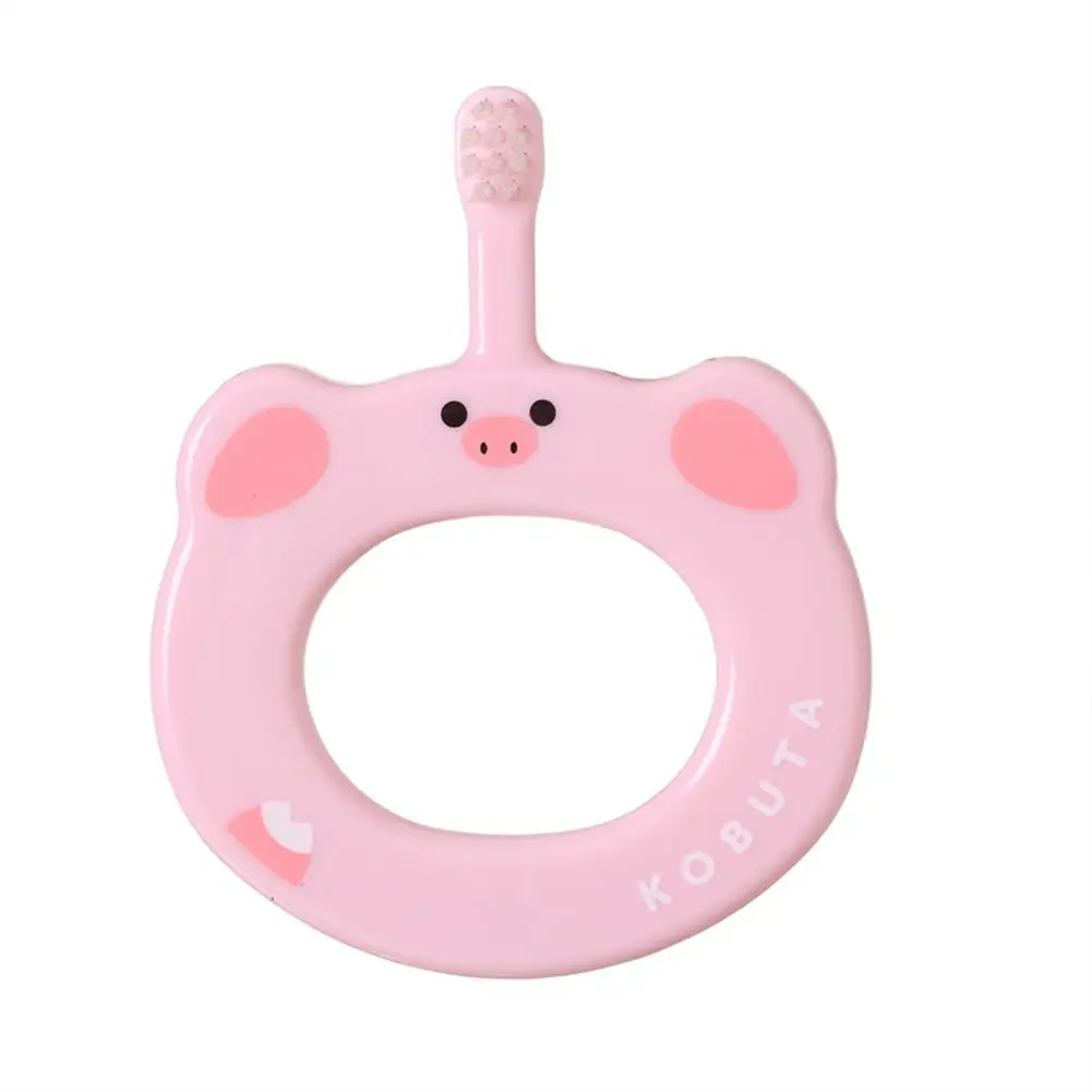 Kuulee Baby Training Toothbrush Annular Anti Slip Soft Kids Toothbrush multicolor With soft brush head - Цвет: Pink pig