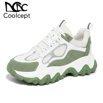 

CoolCept Real Leather Women Sneakers Fashion Casual Women Vulcanized Shoes Thick Bottom Round Toe Female Footwear Size 35-40