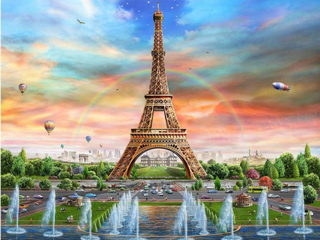 Diy Paint By Numbers For Adults City Tower Street Hand Paind Kit Canvas Oil Painting Landscape Living Room Decoration