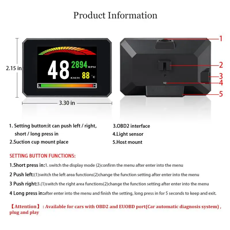 P16 OBD2 HUD Дисплей на бортовой компьютер Автомобиль температура воды вольт цифровой дисплей расход топлива автомобиля датчик скорости