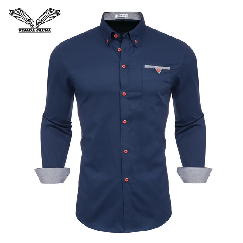 Fashion Men's Shirts Long Sleeve Slim Fit Men's Casual Shirts Formal Dress Shirts Men Clothes Turn-Down Collar N5045 - Color: Navy 69