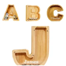 Skarbonka 26 liter alfabetu drewniana skarbonka Money Jar bezpieczna skarbonka do przechowywania organizator do sypialni tanie tanio RPXBGUCKARHG CN (pochodzenie) Drewna