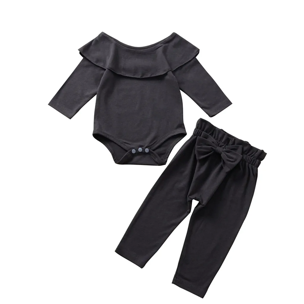 Baby girl clothes Newborn clothes ropa niña одежда для новорожденных Long Sleeve Soft Ruffled Leotard Tops+Pants+Headband#4