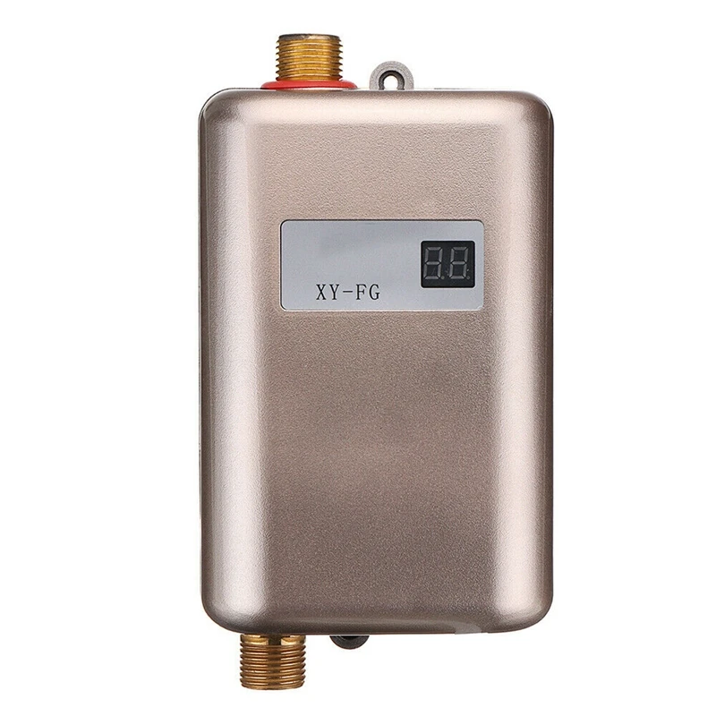 

3800W Mini Electric Tankless Instant Hot Water Heater Temperature Display Heating Shower Universal EU Plug Gold