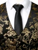 Mens Gold Metallic Paisley Printed Steampunk Vest Single Breasted V Neck Wedding Waistcoat Men Tuxedo Aristocrat Vests Gilet 2XL 4